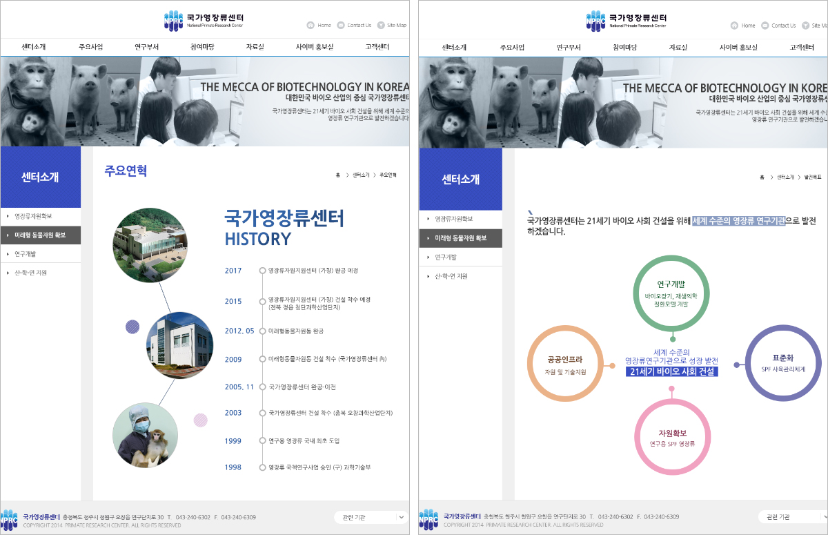 view_02.jpg 국가영장류센터 홈페이지 레이아웃 및 컨텐츠 구성 예시