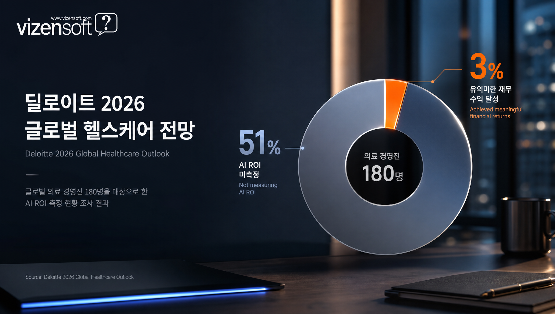 의료 경영진 AI 투자 ROI 측정 현황 및 재무 성과 비율 그래프