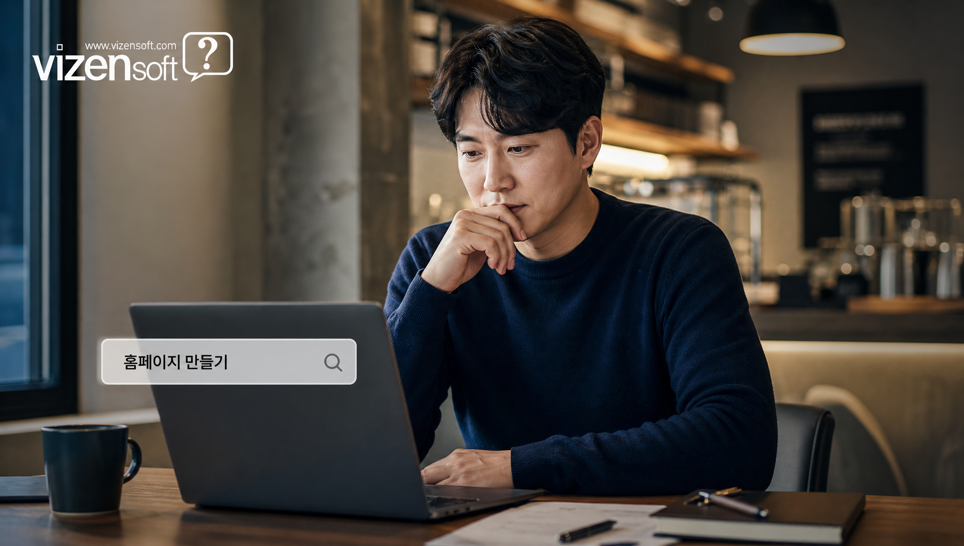 홈페이지 제작 준비 단계를 보여주는 도메인 호스팅 콘텐츠 3단계 구조 다이어그램