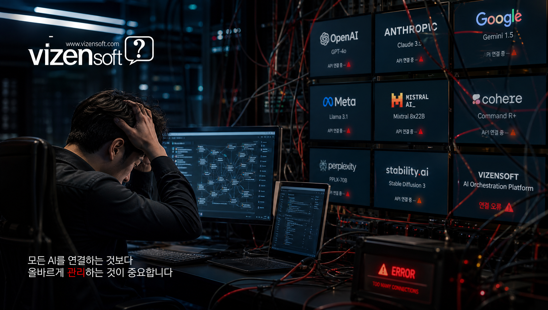 LLM 라우터 개념 다이어그램으로 여러 AI 모델을 단일 API로 통합하는 구조 표현