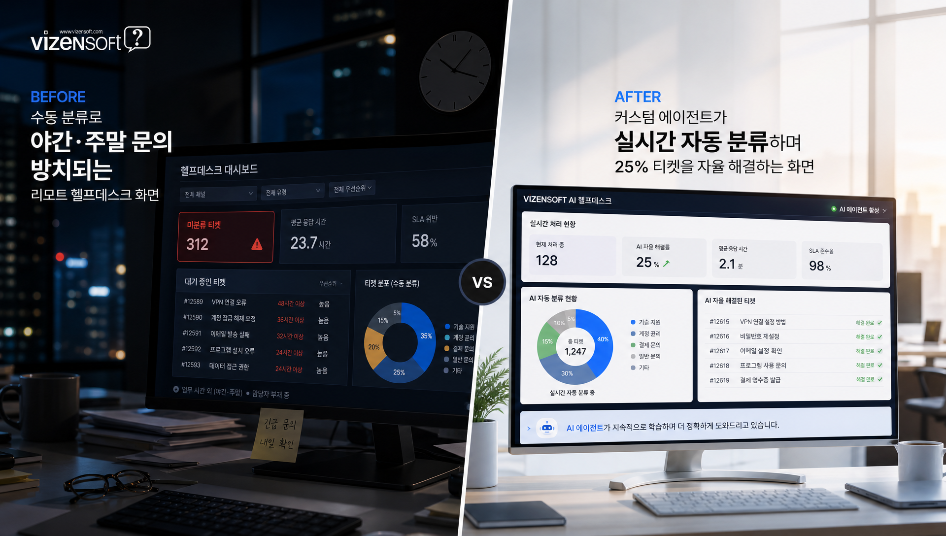 리모트(Remote) IT 헬프데스크 에이전트 도입 전후 업무 효율성 비교 차트