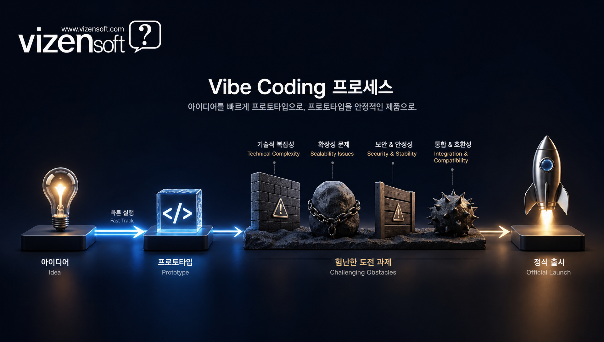 AI 코딩 도구로 만든 앱의 90% 완성도와 나머지 10% 격차를 설명하는 다이어그램