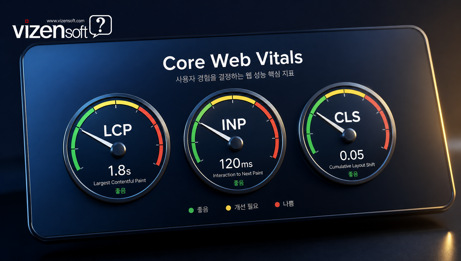 Core Web Vitals의 LCP, INP, CLS 세 지표와 페이지 성능 측정 지표