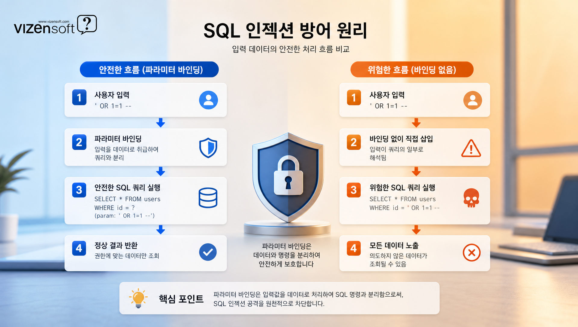 SQL 인젝션 원리와 데이터베이스 보호 방법 설명