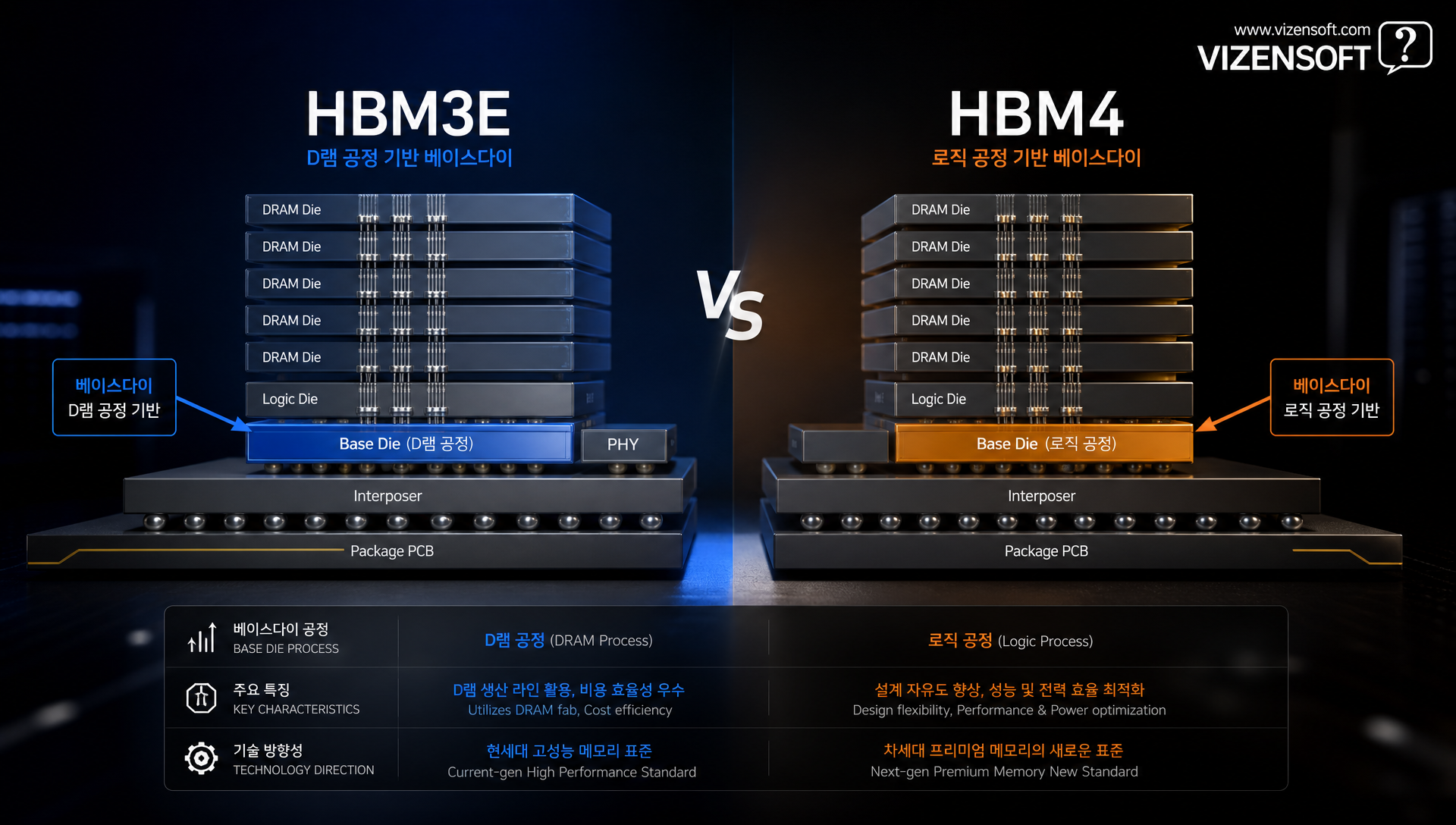 SK하이닉스, 마이크론, 삼성전자의 HBM4 베이스다이 공정 선택 비교