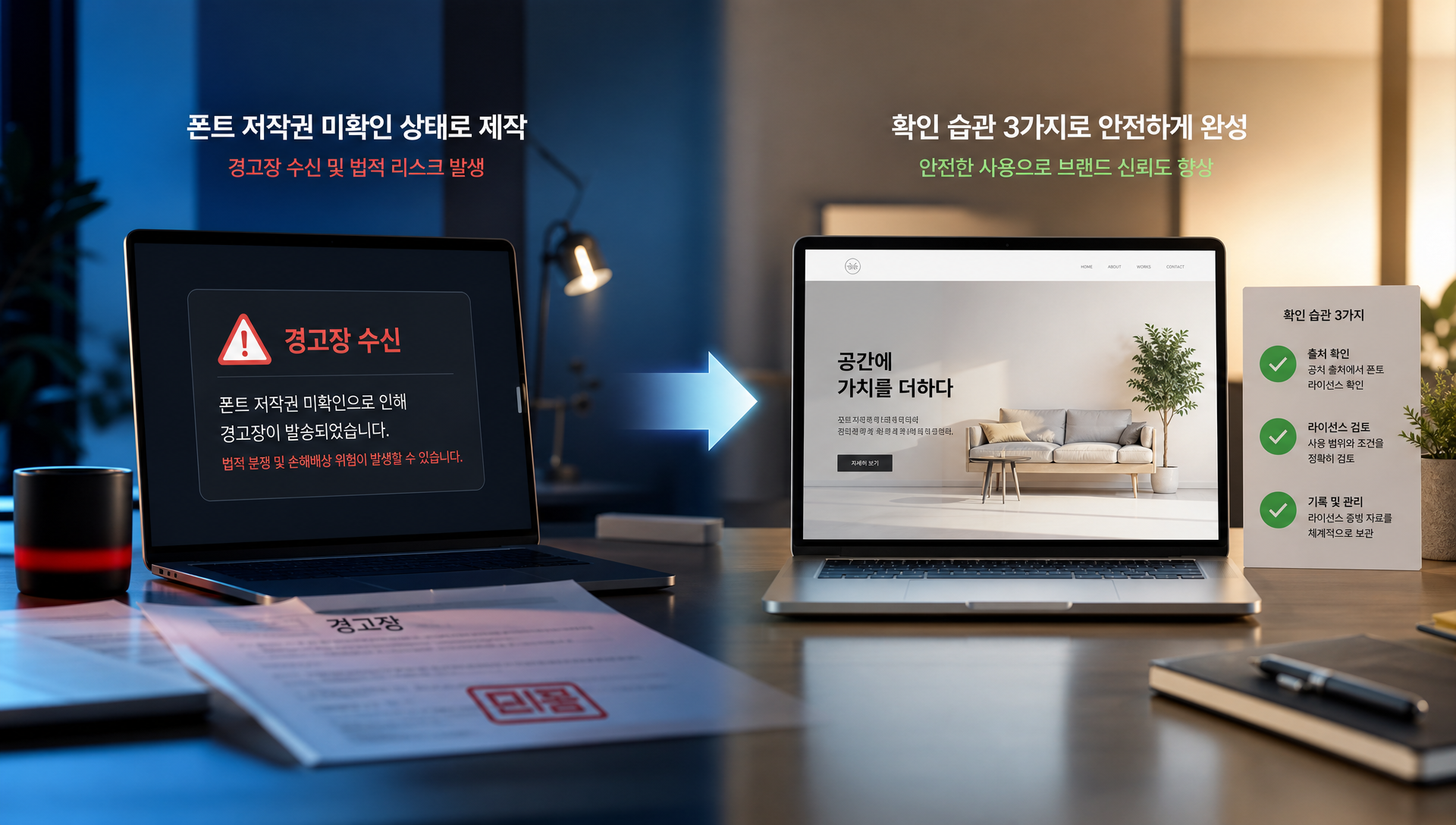 홈페이지 저작권 문제 예시 안내 일러스트