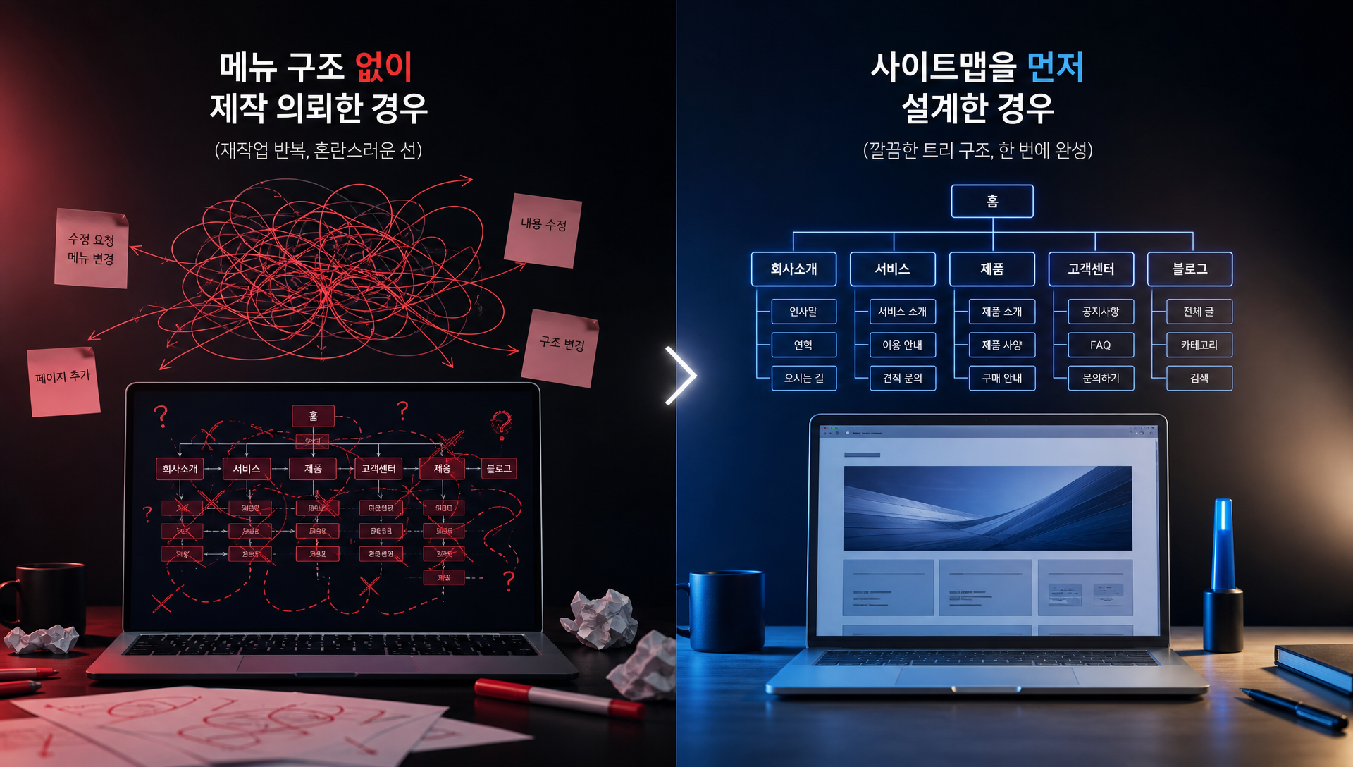 홈페이지 제작 사이트맵 설계 9단계 프로세스를 단계별로 표시한 다이어그램