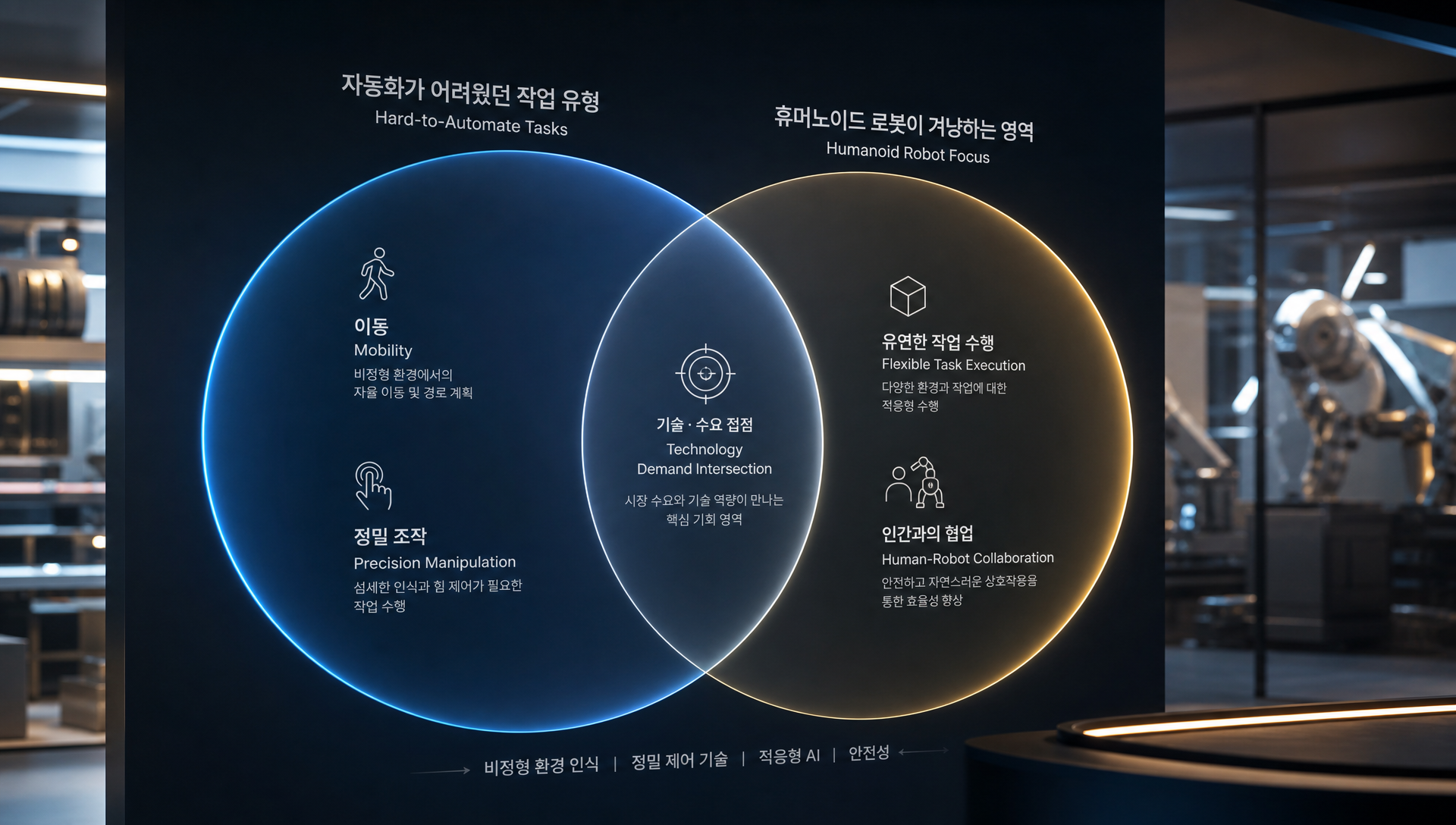 물류센터 현장에서 휴머노이드 로봇의 걷기, 집기, 배치 작업 실행 장면