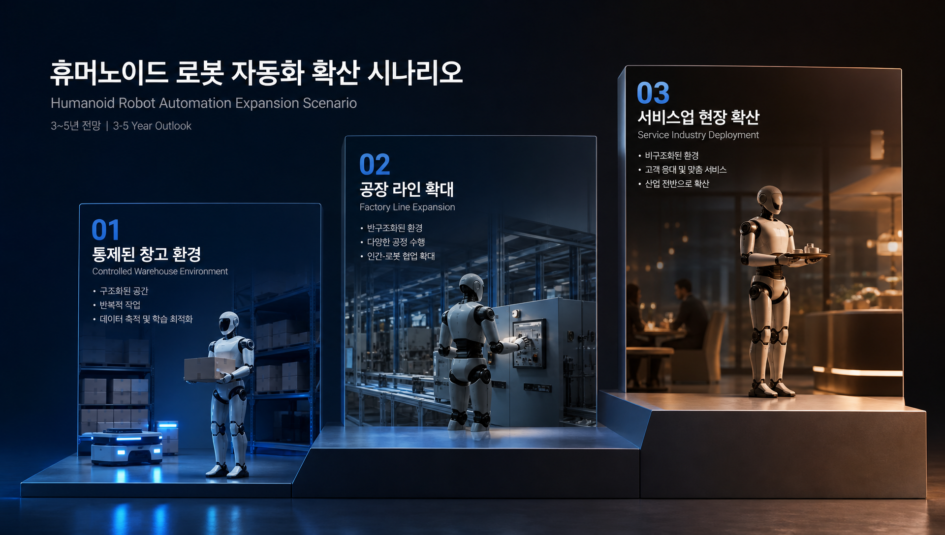 3~5년 시나리오에서 휴머노이드 로봇이 물류·제조 현장 표준 자동화 수단으로 확산