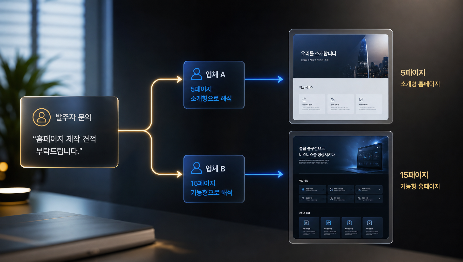 업체마다 다른 견적이 나오는 원인을 설명하는 다이어그램