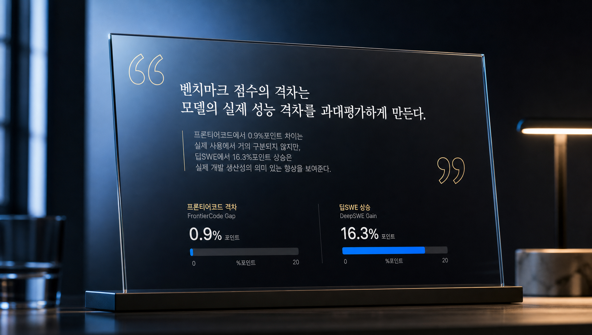AI 코딩 모델 벤치마크 격차 및 성능 우위 분석 시각화
