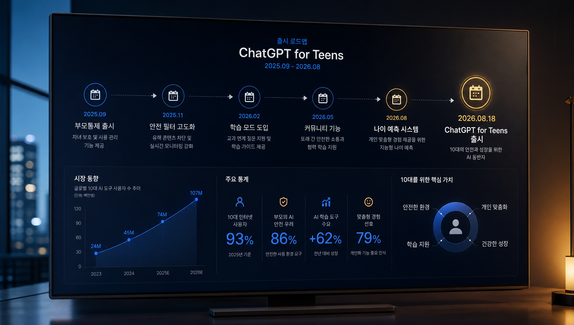 ChatGPT for Teens 출시 및 부모 연동 기능 설명 인포그래픽