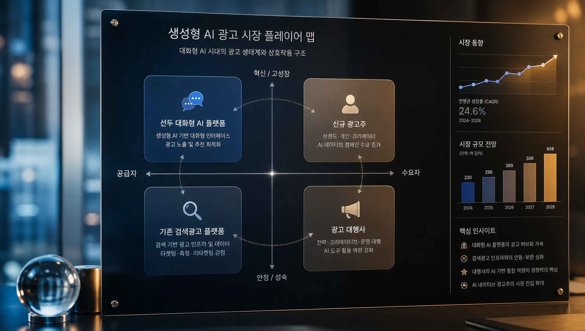 생성형 AI 광고 시장의 주요 플레이어 역할 분석 다이어그램