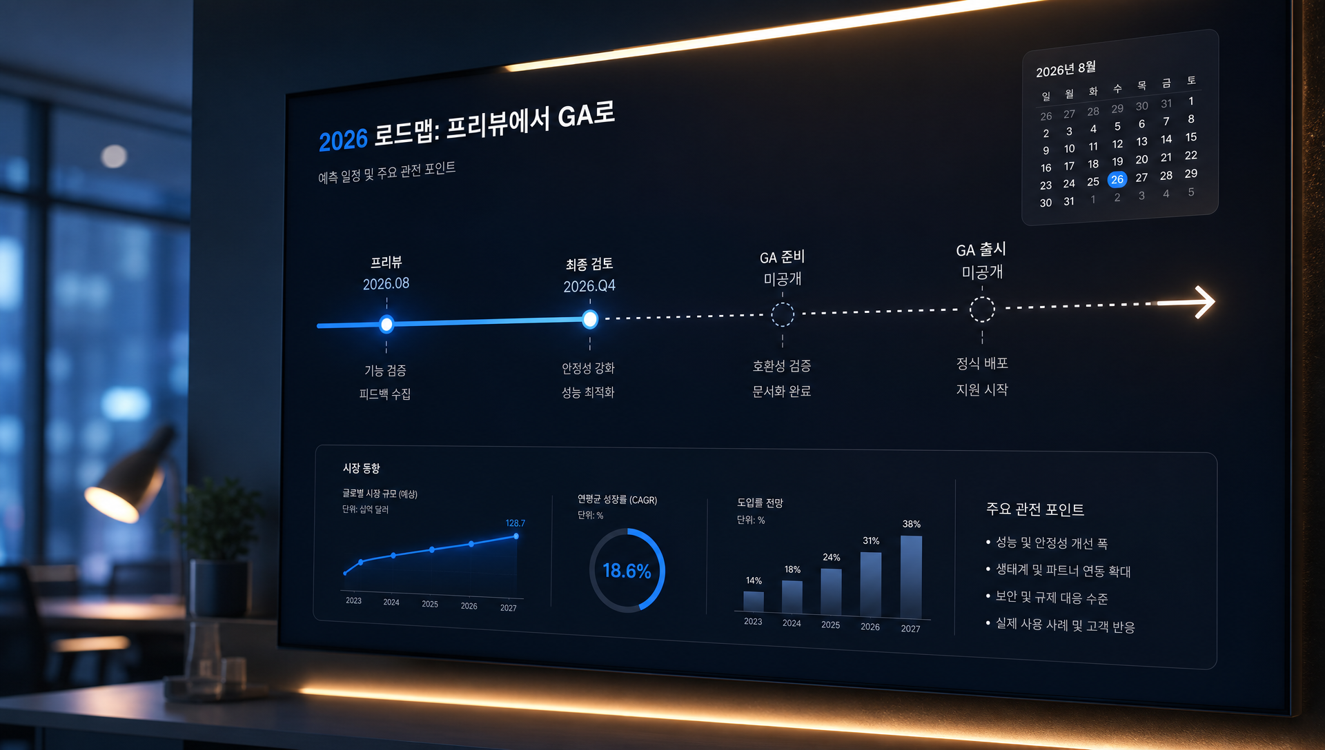프리뷰에서 정식 출시로의 일정 및 6~12개월 로드맵 예측 타임라인