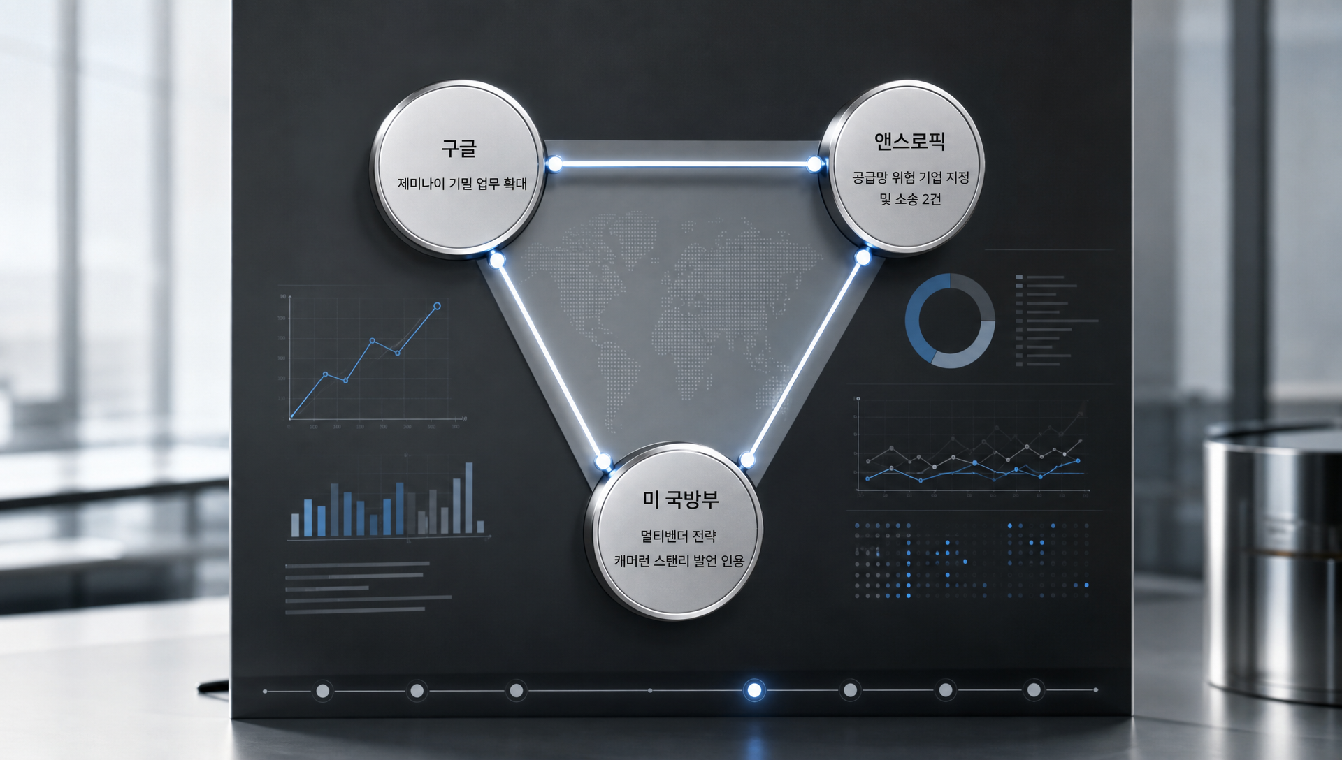구글, 앤스로픽, 국방부 세 주요 플레이어의 입장과 이해관계를 표현한 삼각 구도