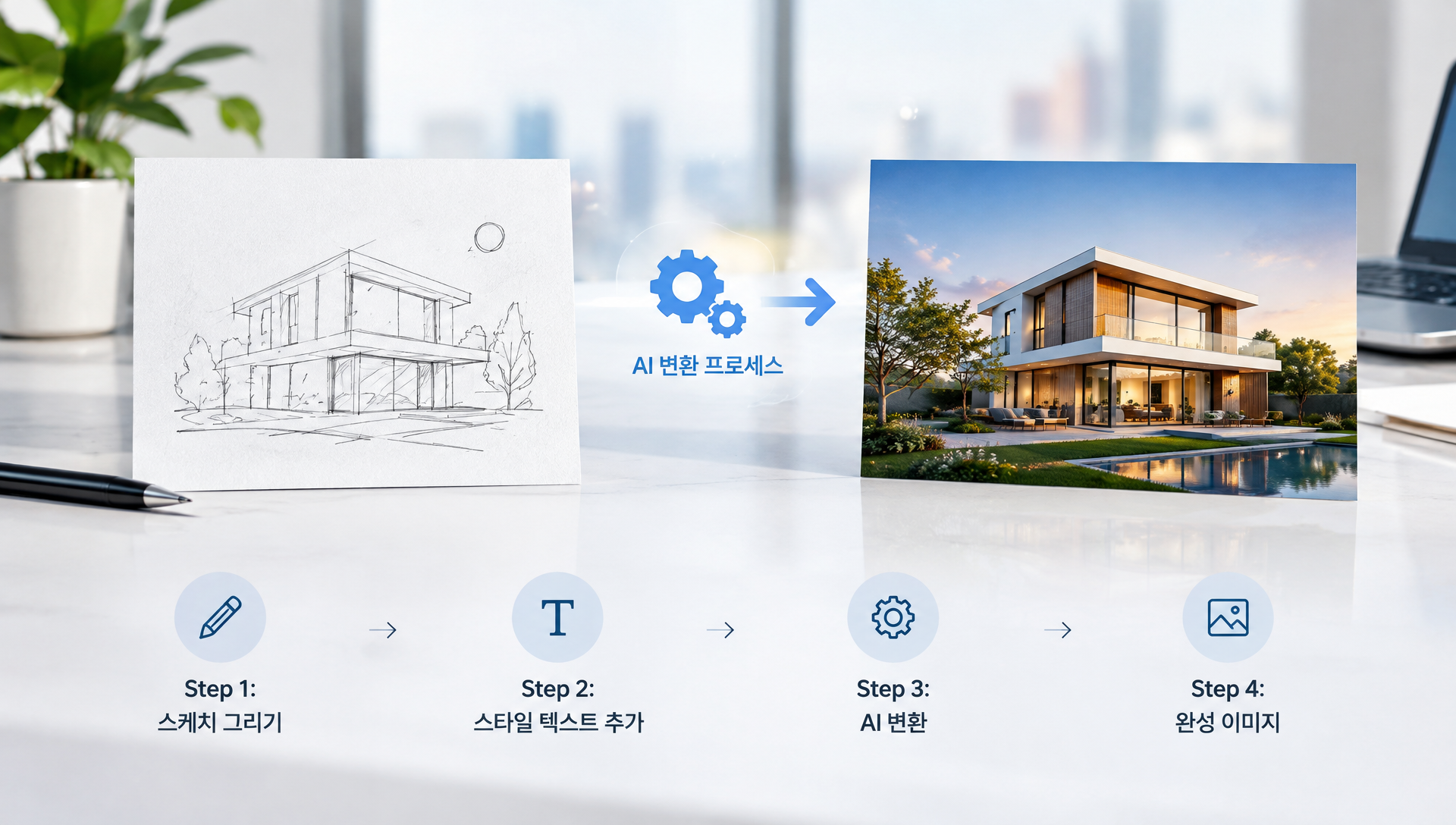 Sketch 기능의 스텝별 사용 방법을 보여주는 인터페이스 튜토리얼