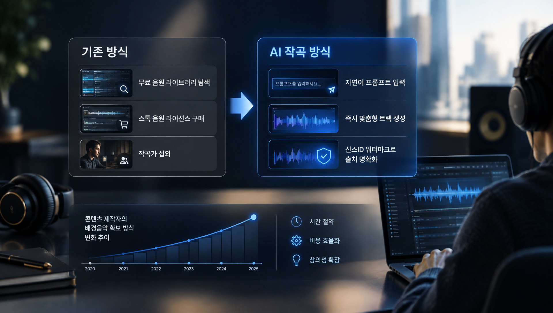 영상 콘텐츠 제작 시 배경음악 수요 증가 추이 그래프
