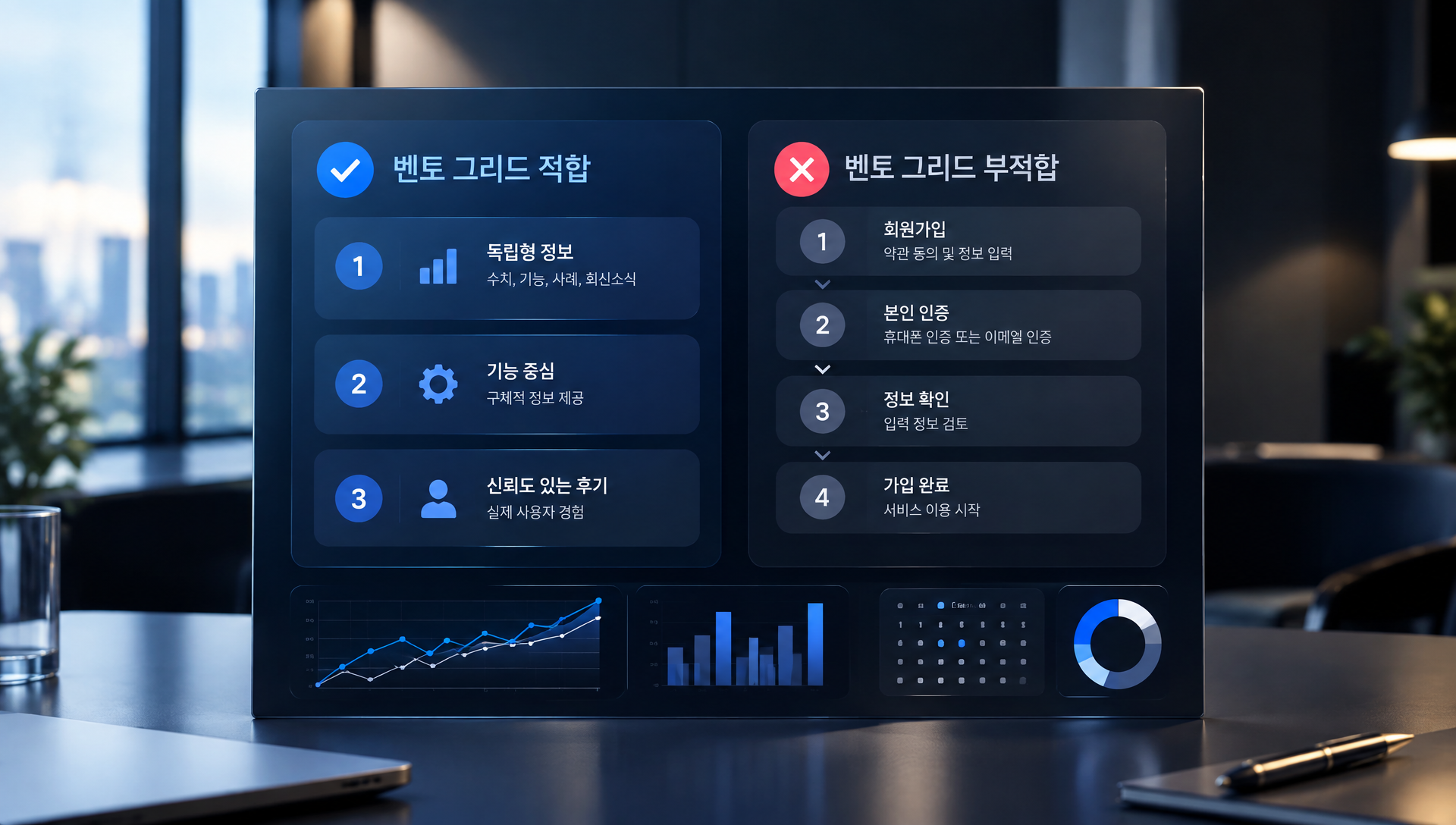 데스크톱과 모바일 화면의 벤토 그리드 카드 순서 비교
