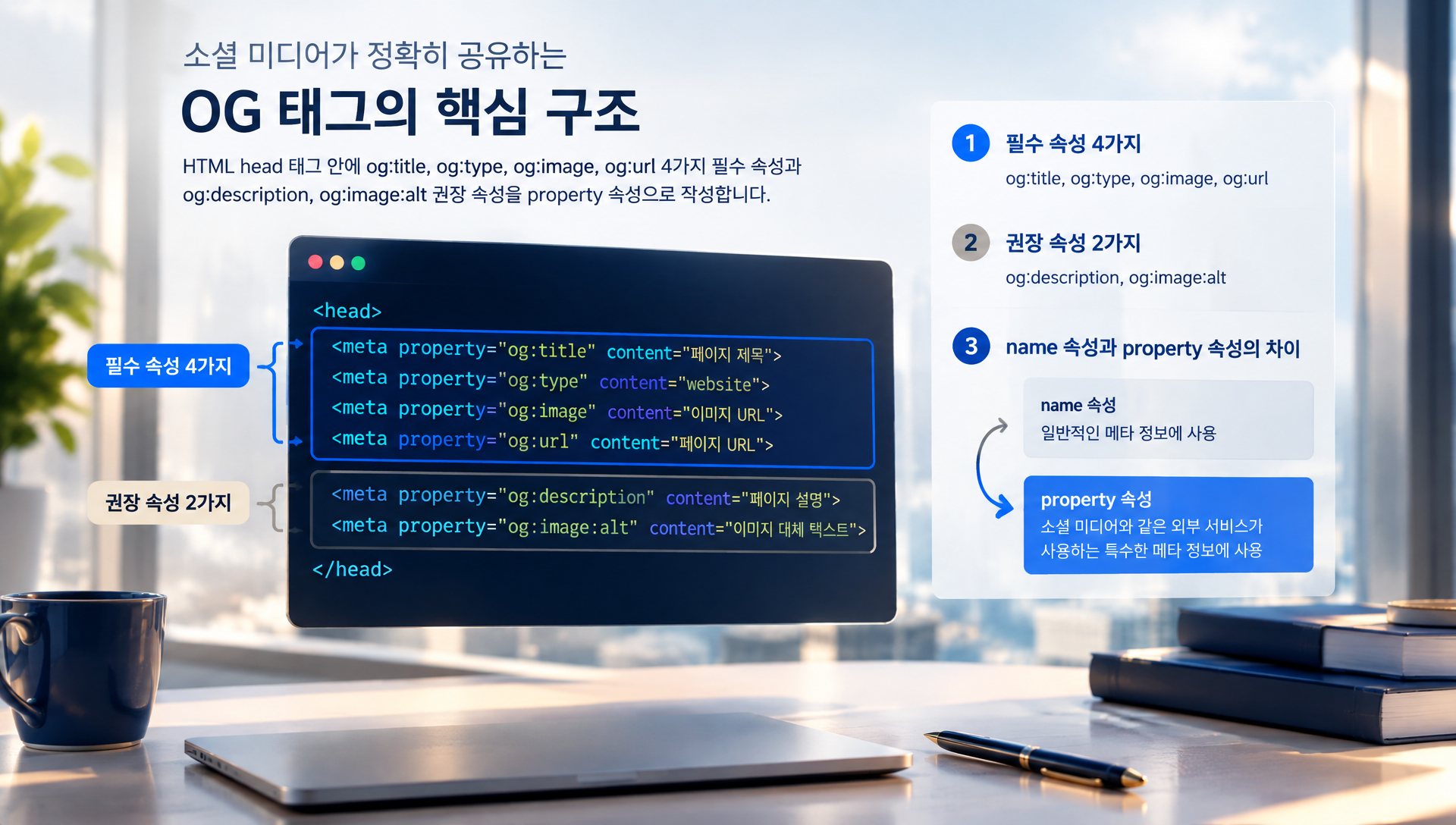 og:title, og:type, og:image, og:url 필수 속성 코드 예시