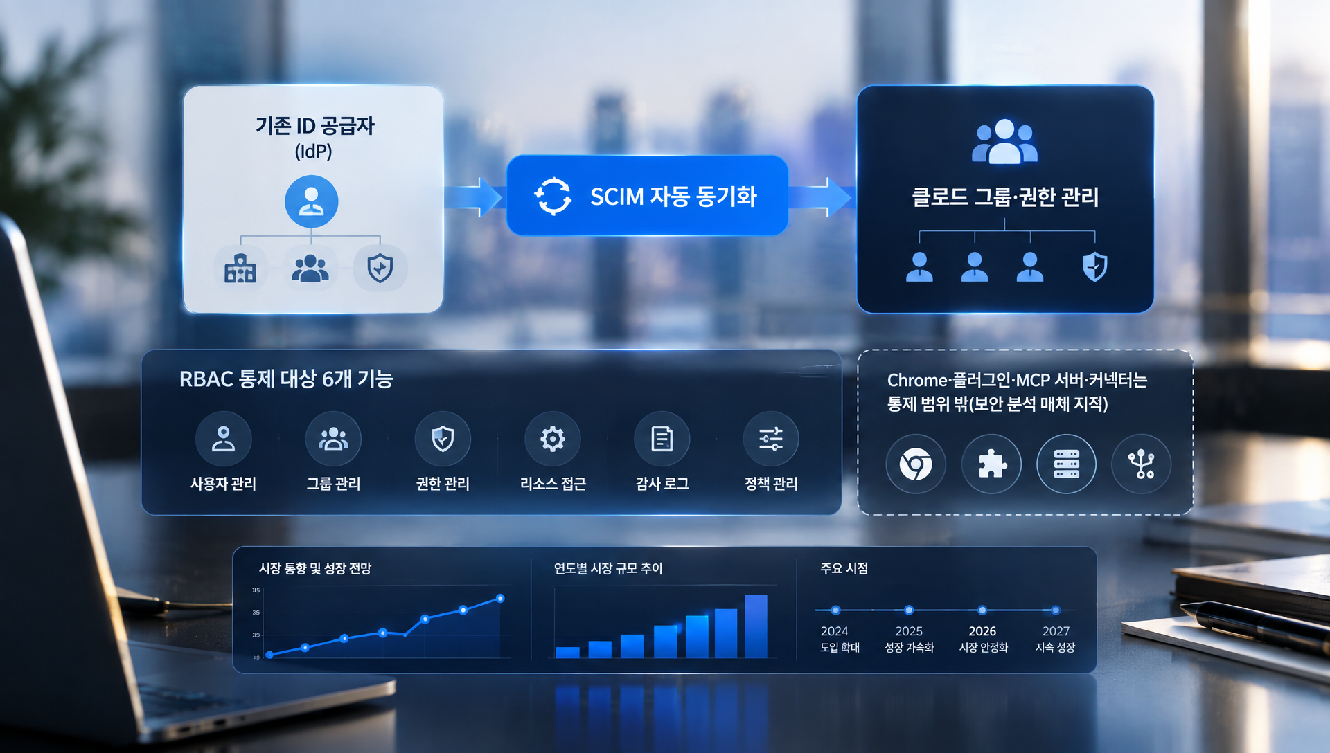 RBAC과 SCIM 연동을 통한 그룹 단위 접근 제어 구조 설명 다이어그램