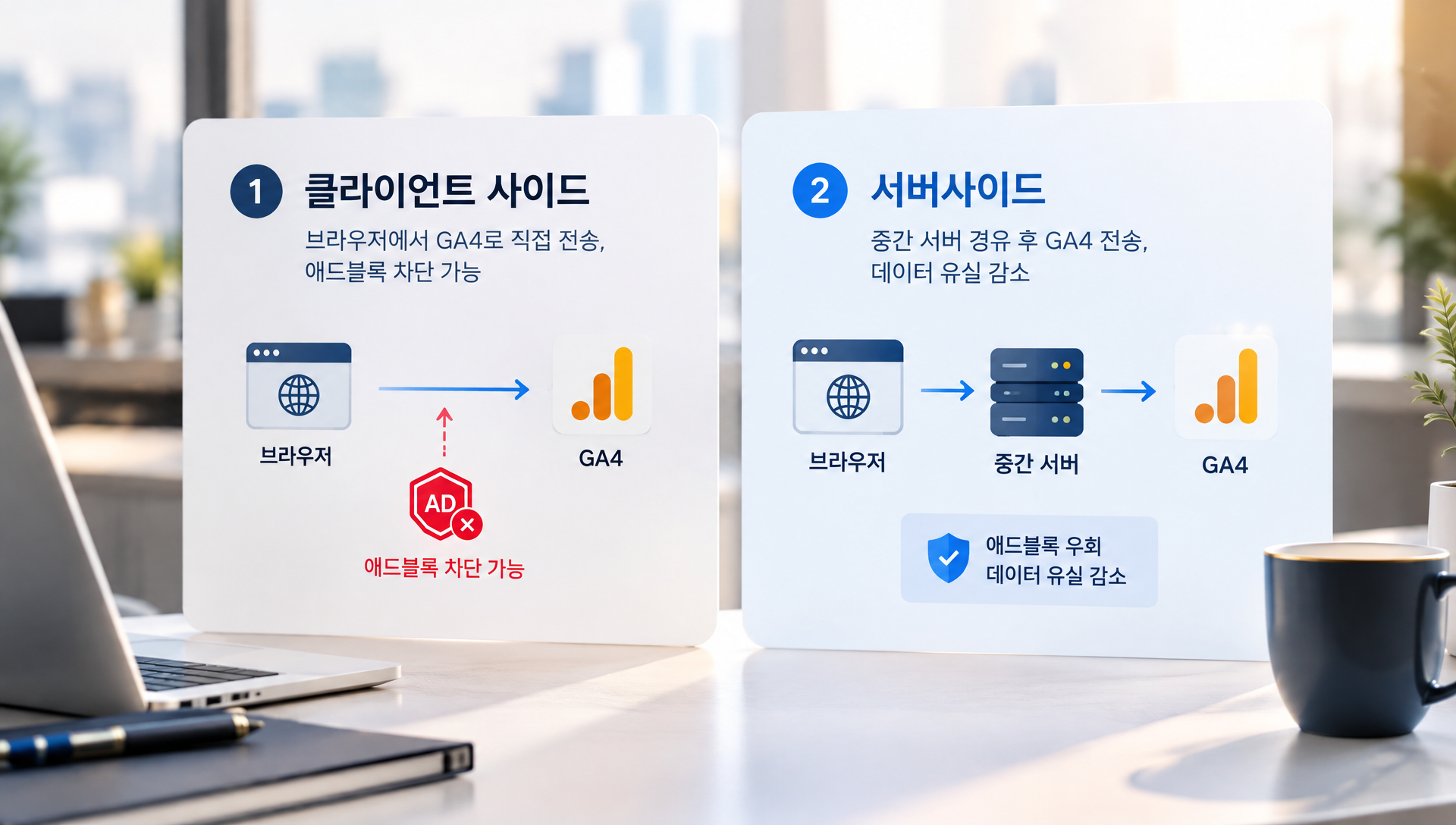 클라이언트 사이드와 서버사이드 태깅 구조 비교도