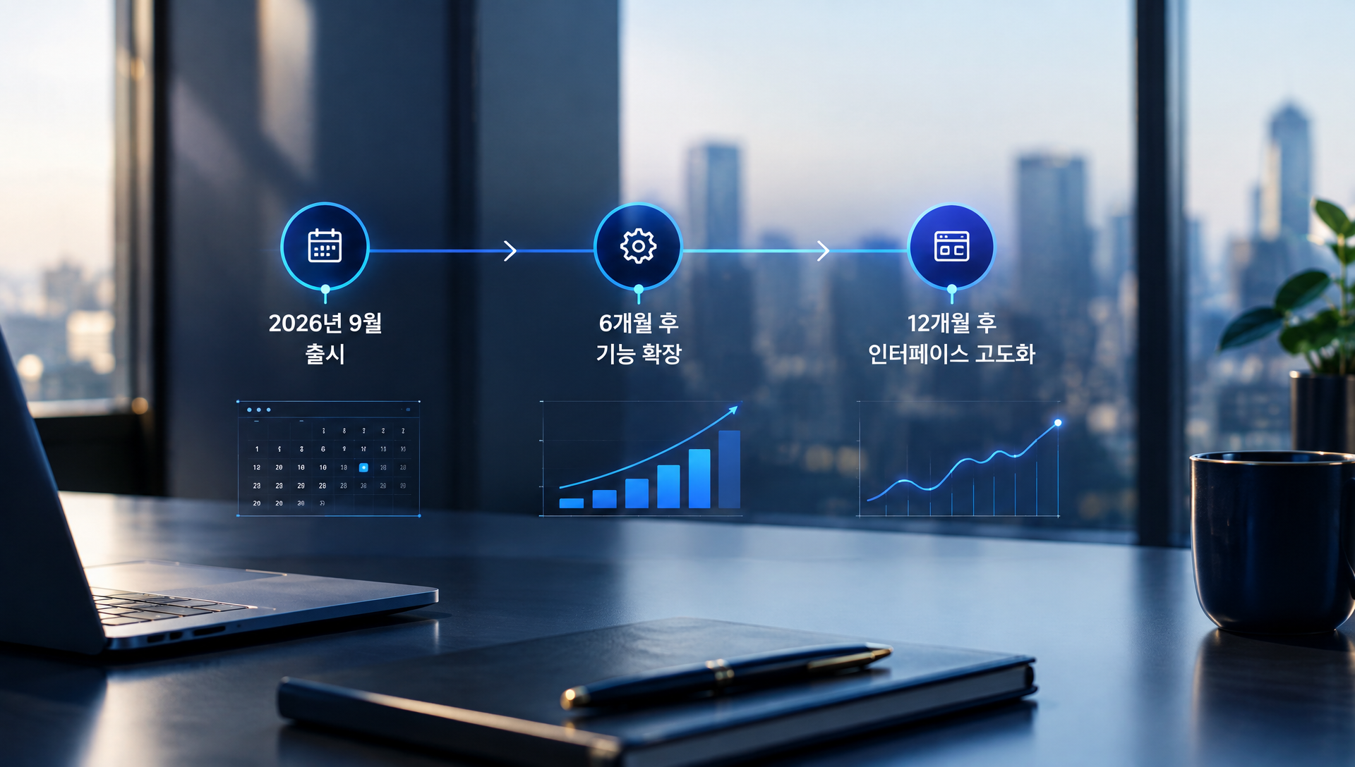 3~5년 뒤 데스크톱 AI 기술 발전 방향 및 OS 기본값화 예측 차트