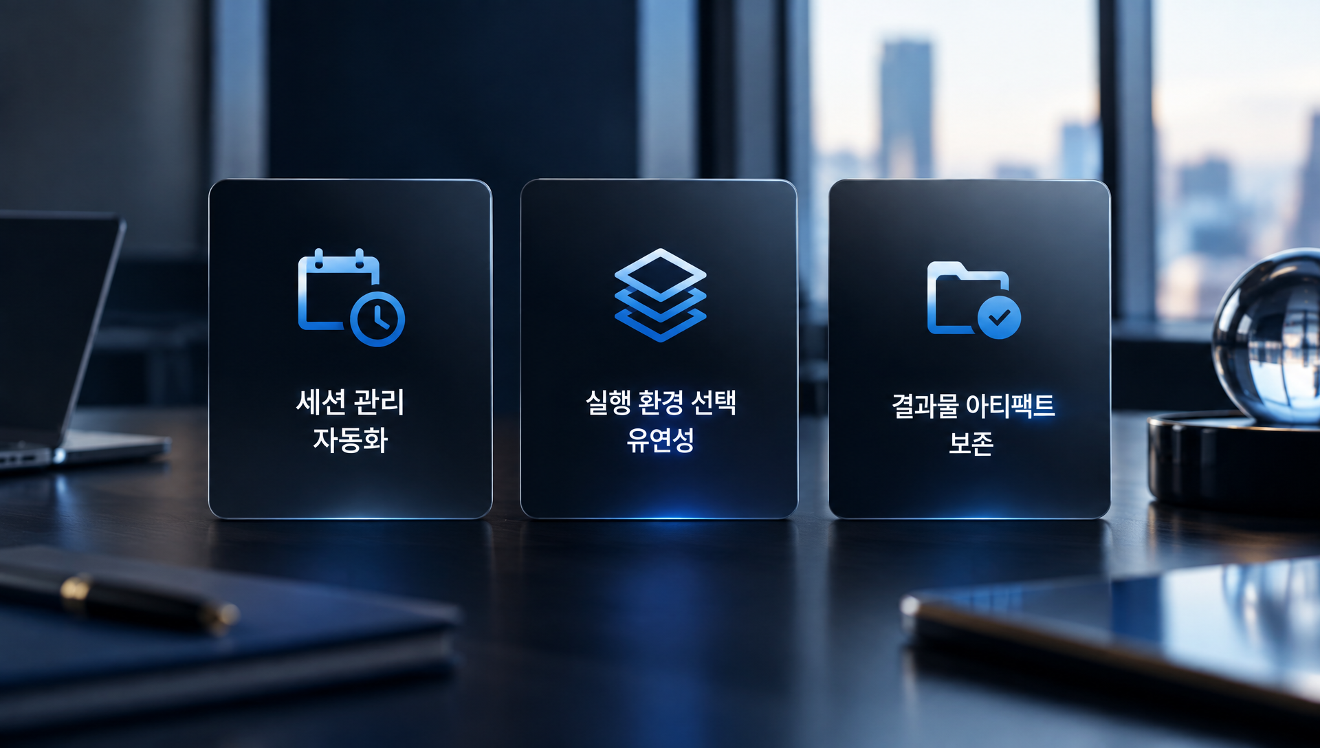 Agents API 도입으로 얻을 수 있는 3가지 핵심 가치(세션 관리 자동화·실행 환경 선택 유연성·결과물 아티팩트 보존)를 카드 형태로 정리한 인포그래픽
