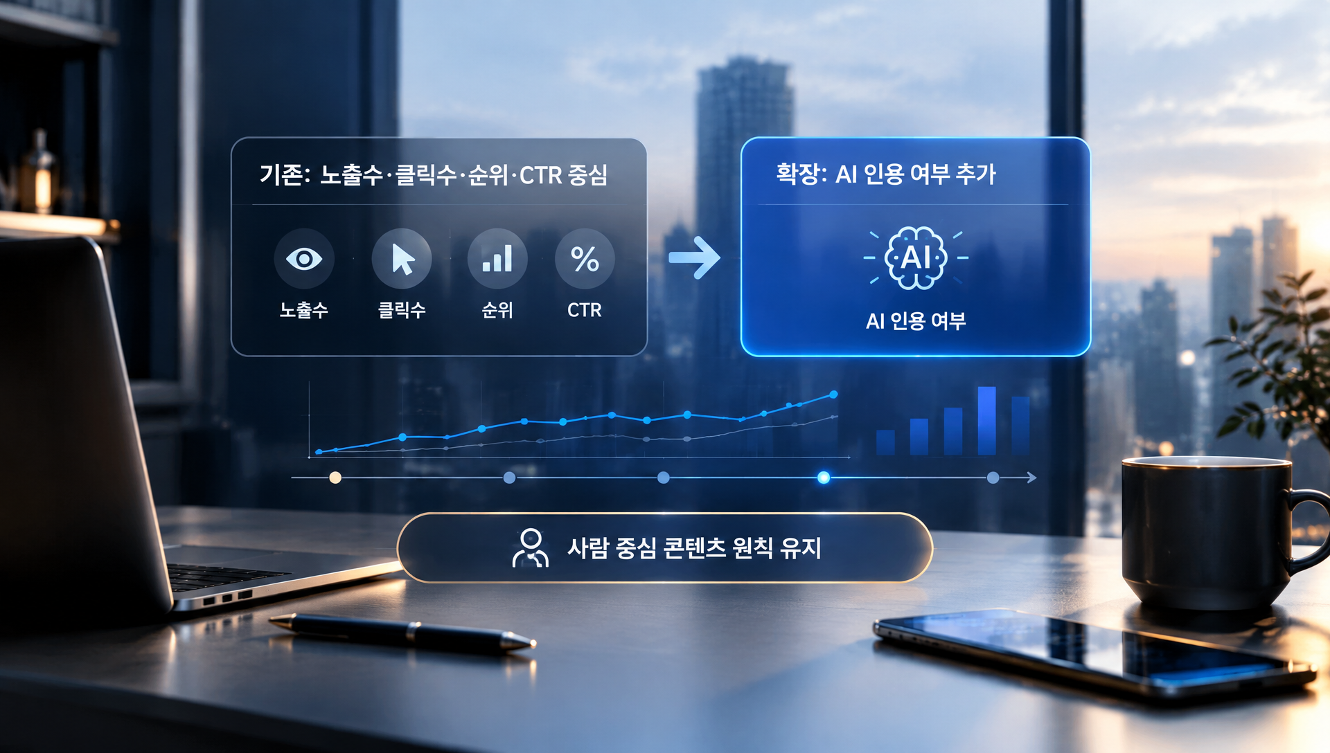 일반 검색과 AI 검색 성과 측정 지표 비교 다이어그램