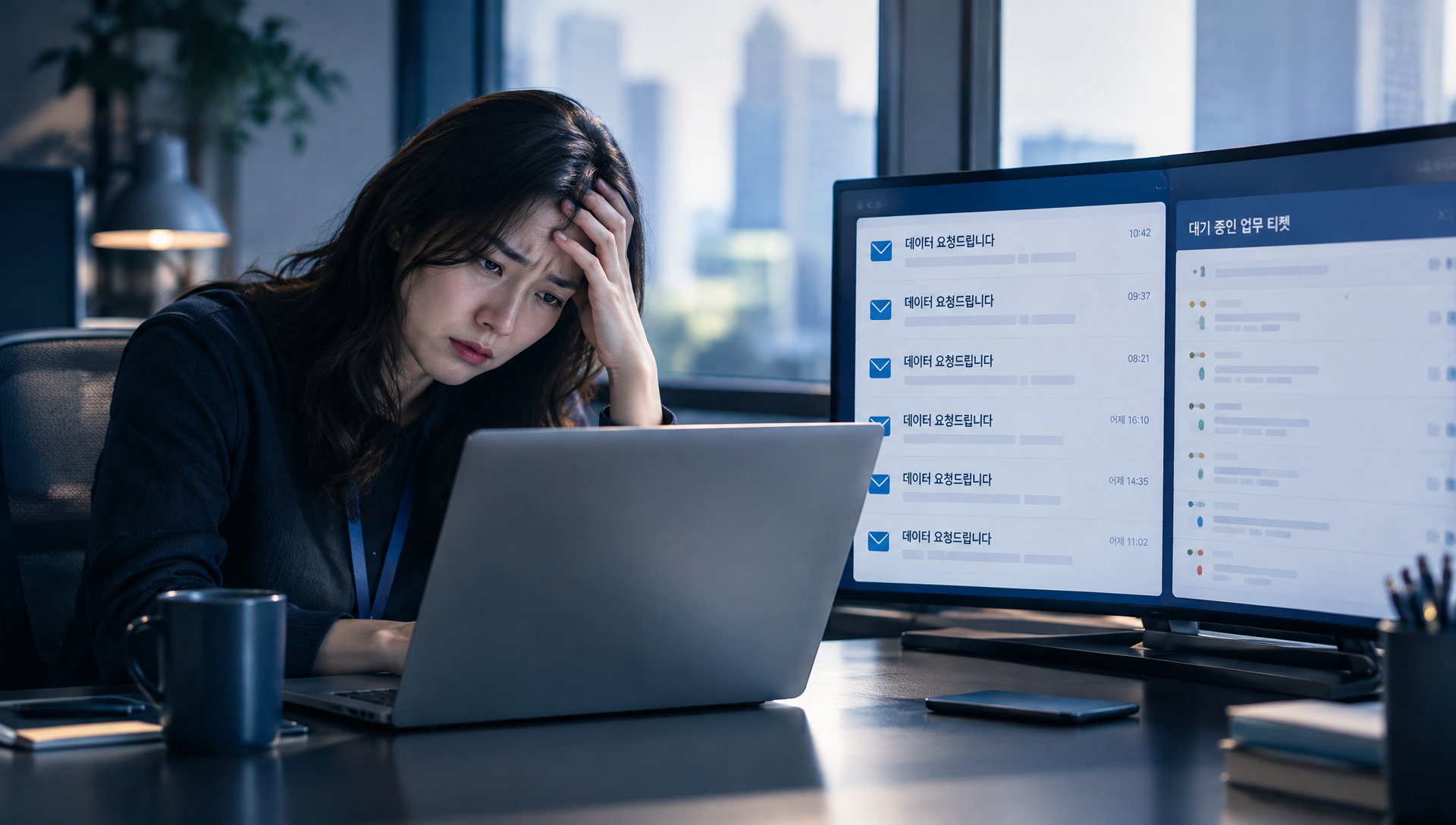 ChatGPT Work Data agent 인터페이스에서 자연어 질문으로 데이터 분석 결과를 대시보드로 표시하는 화면