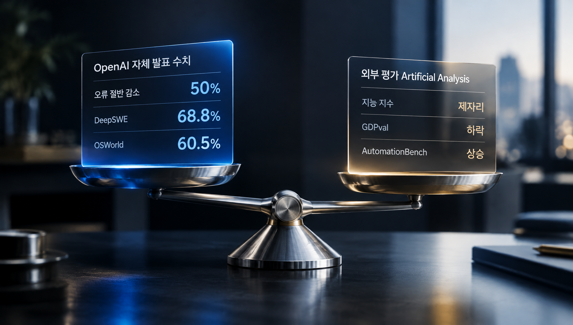 OpenAI 자체 발표와 Artificial Analysis 성능 평가 비교
