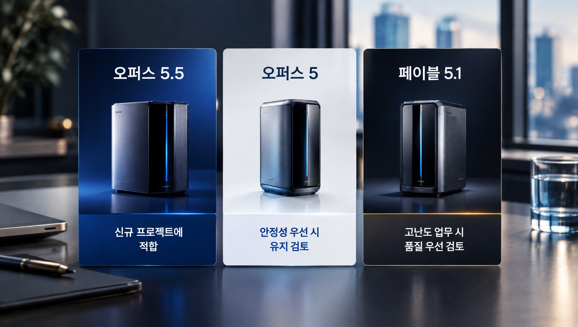 오퍼스 5.5, 오퍼스 5, 페이블 5.1의 성능 및 요금 비교 표