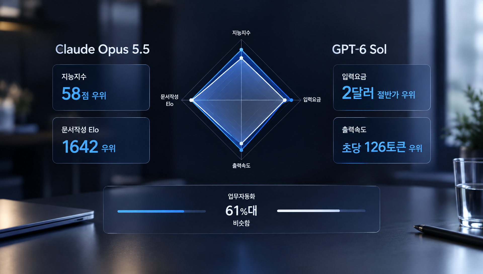 두 AI 모델의 네 가지 축 성능 비교 그래프