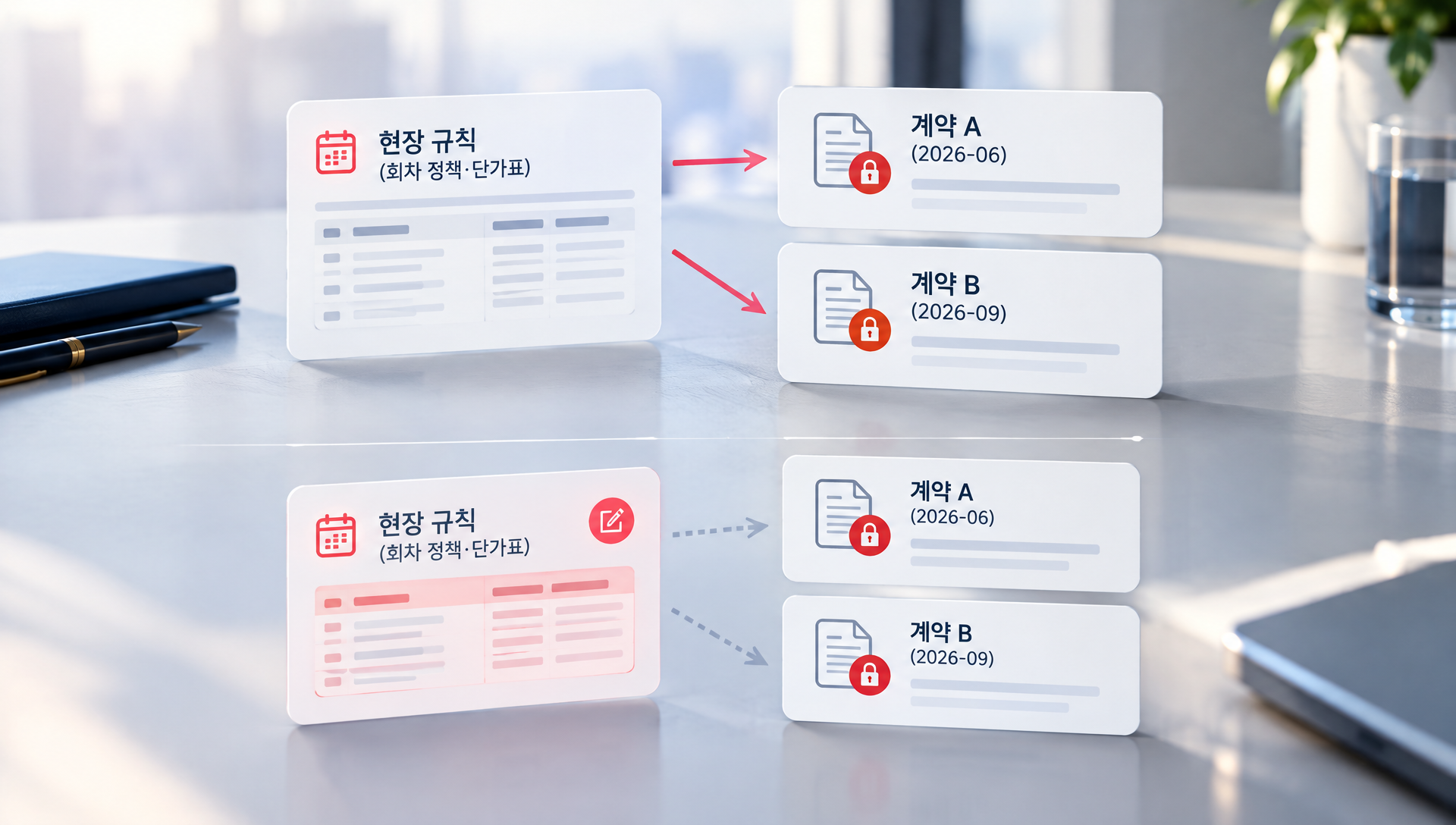 현장 준비 상태를 체크리스트로 보여주는 진행 상황 화면
