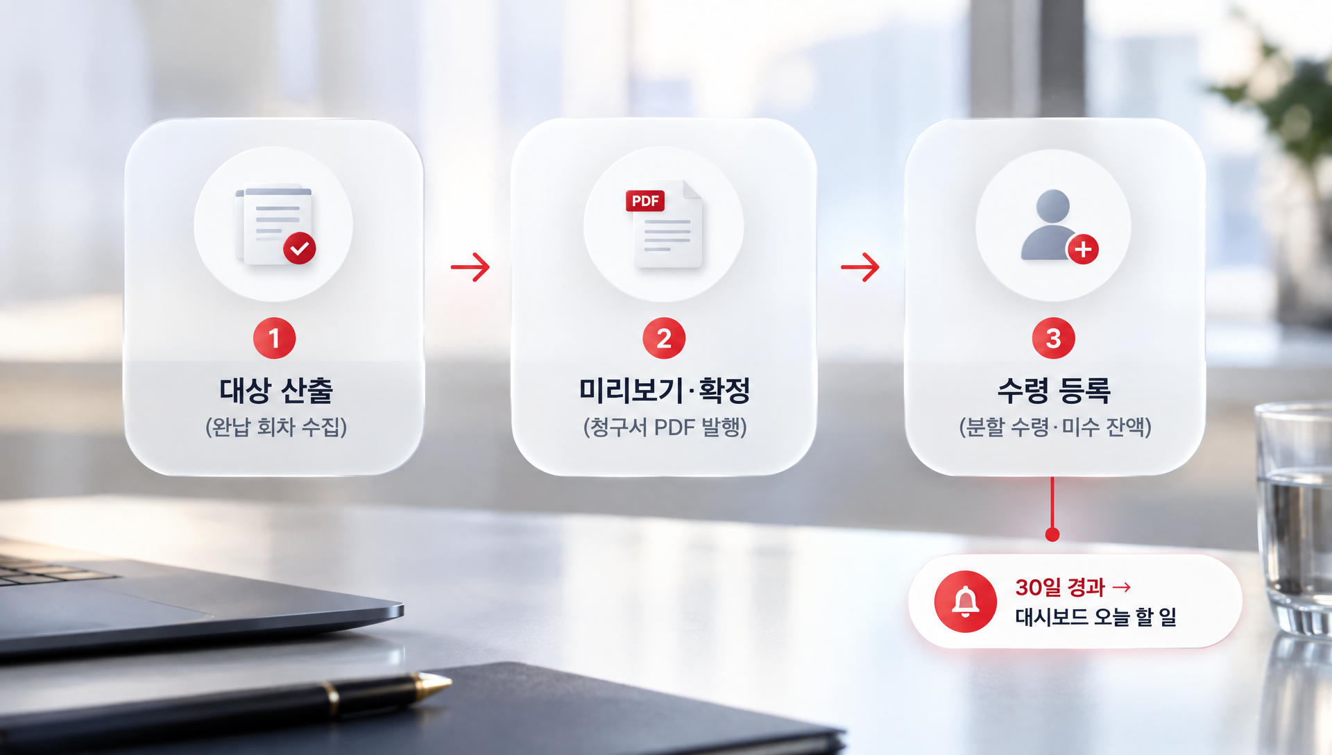 미수금 청구 내역과 미수 현황을 정리한 미수금 관리 화면