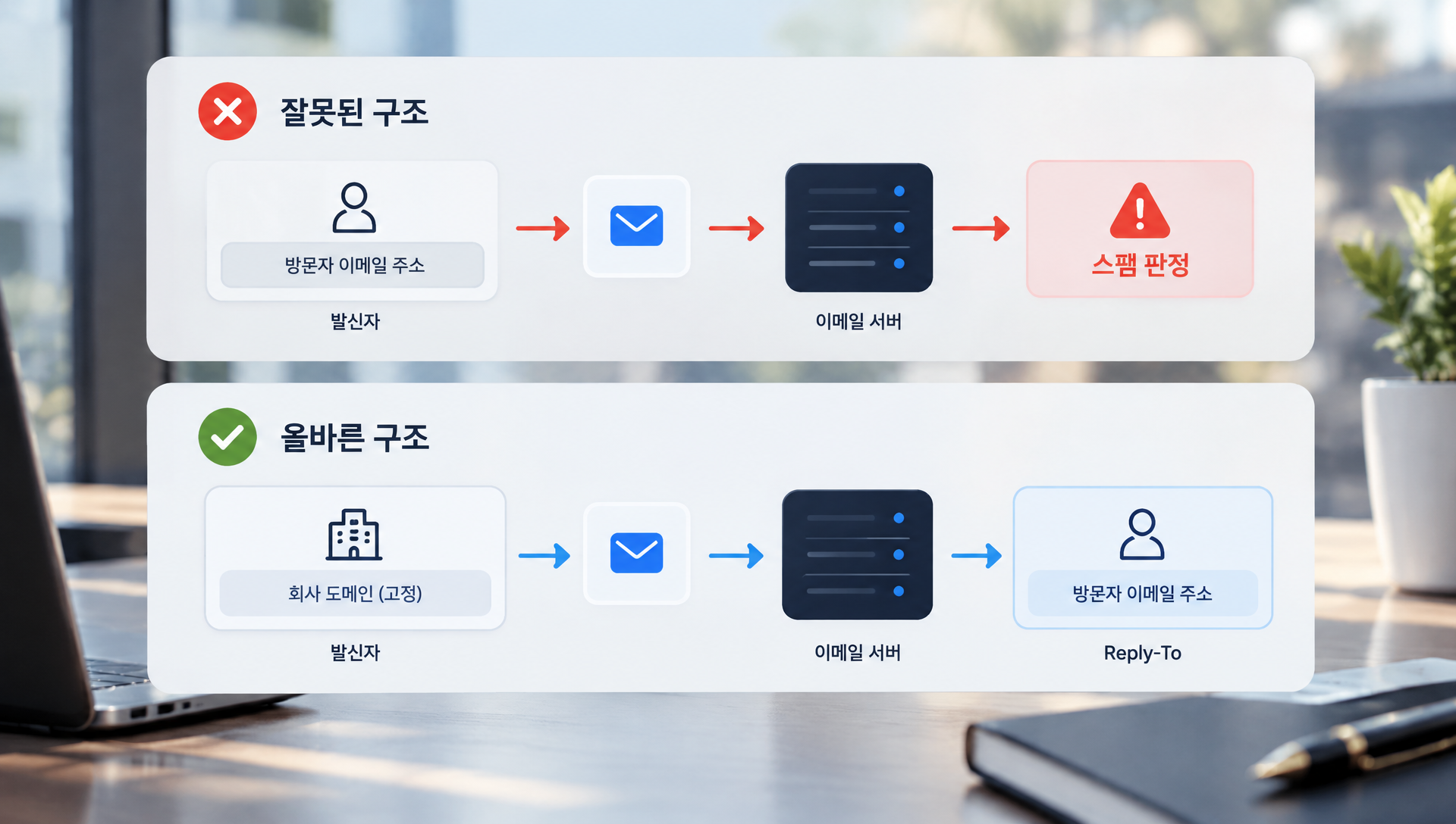 발신자 주소와 실제 발송 서버 불일치로 인한 스팸 처리 원리