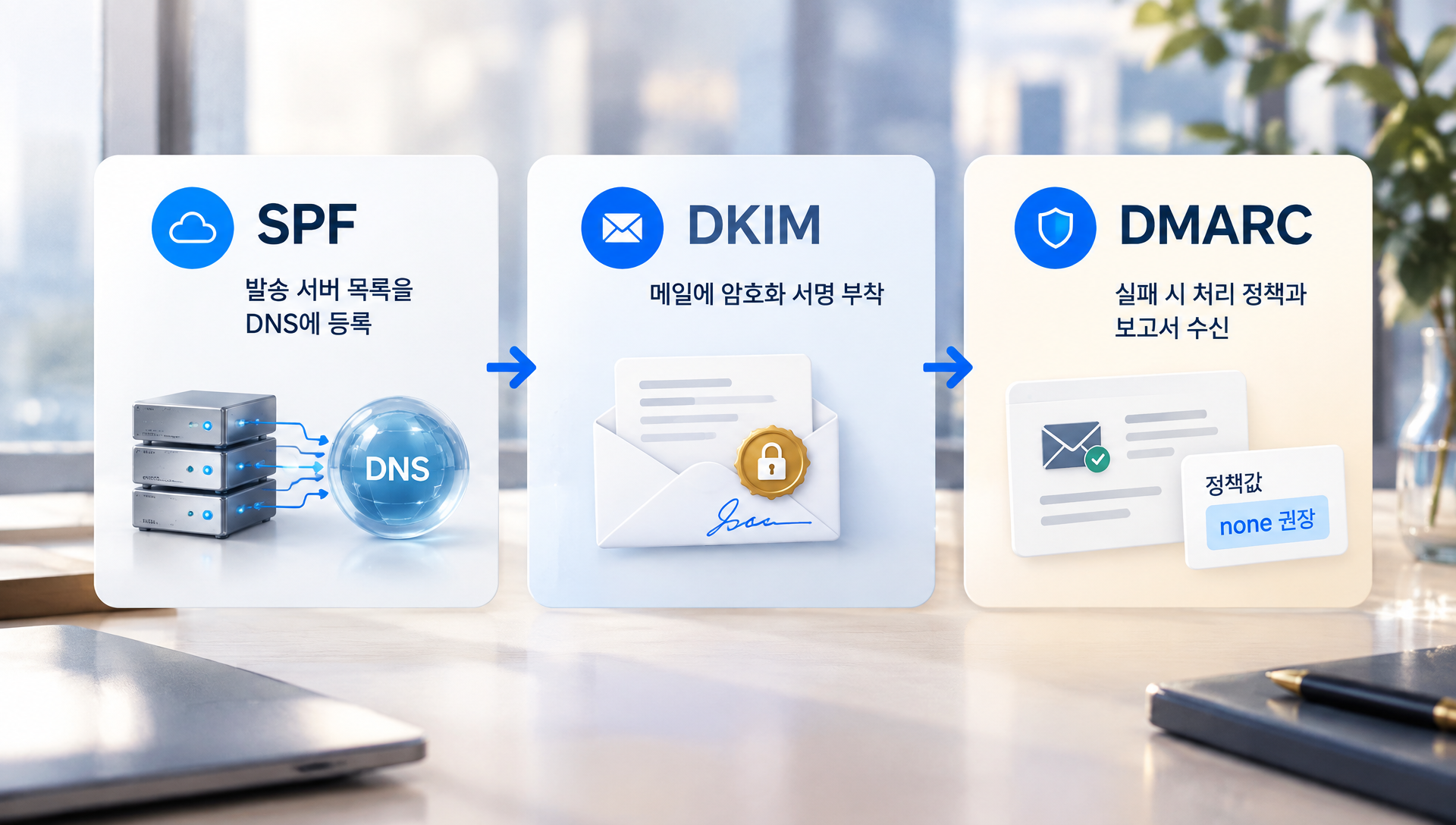 SPF, DKIM, DMARC 설정 순서 및 각 요소의 역할 설명