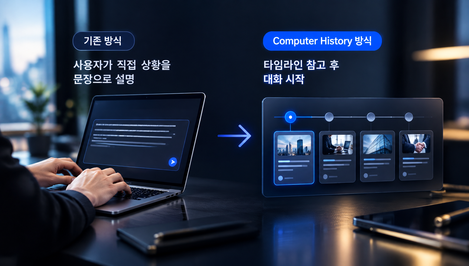 Computer History 타임라인에 기록된 앱 사용 활동과 클릭 이벤트 목록
