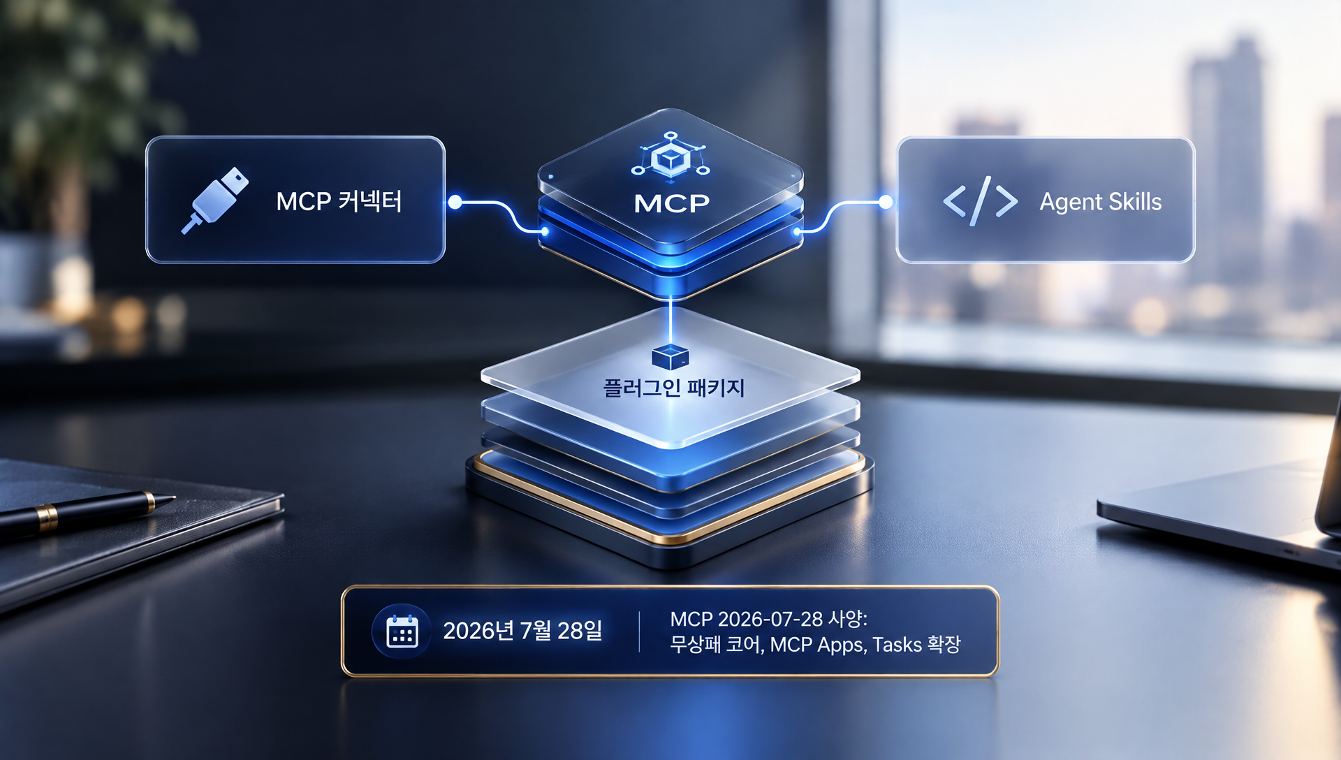 MCP 프로토콜 기반 대화형 AI 플랫폼 확장 구조를 설명하는 아키텍처 다이어그램