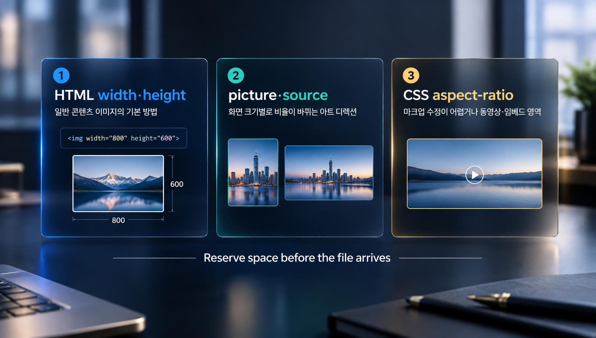 HTML width·height 속성으로 이미지 비율을 미리 지정하면 공간이 예약되는 메커니즘