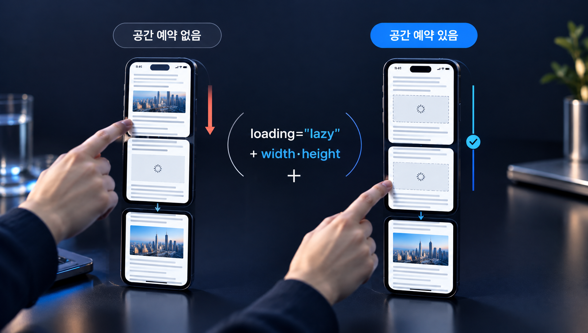 지연 로딩과 공간 예약을 함께 적용하여 화면 밀림을 방지하는 올바른 코드 예시