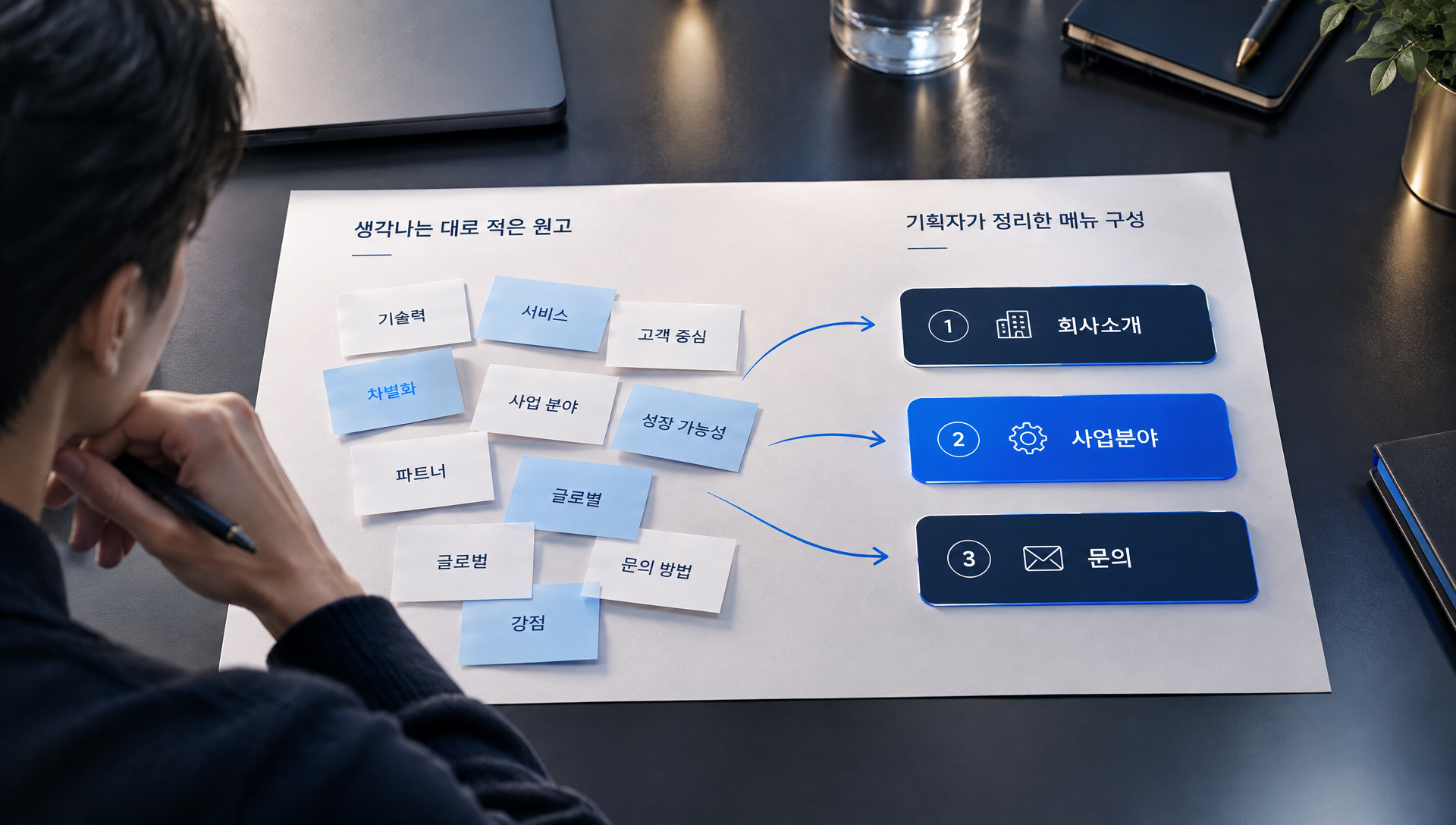원고 작성 시 메뉴별 분류와 파일명 규칙을 보여주는 예시 이미지